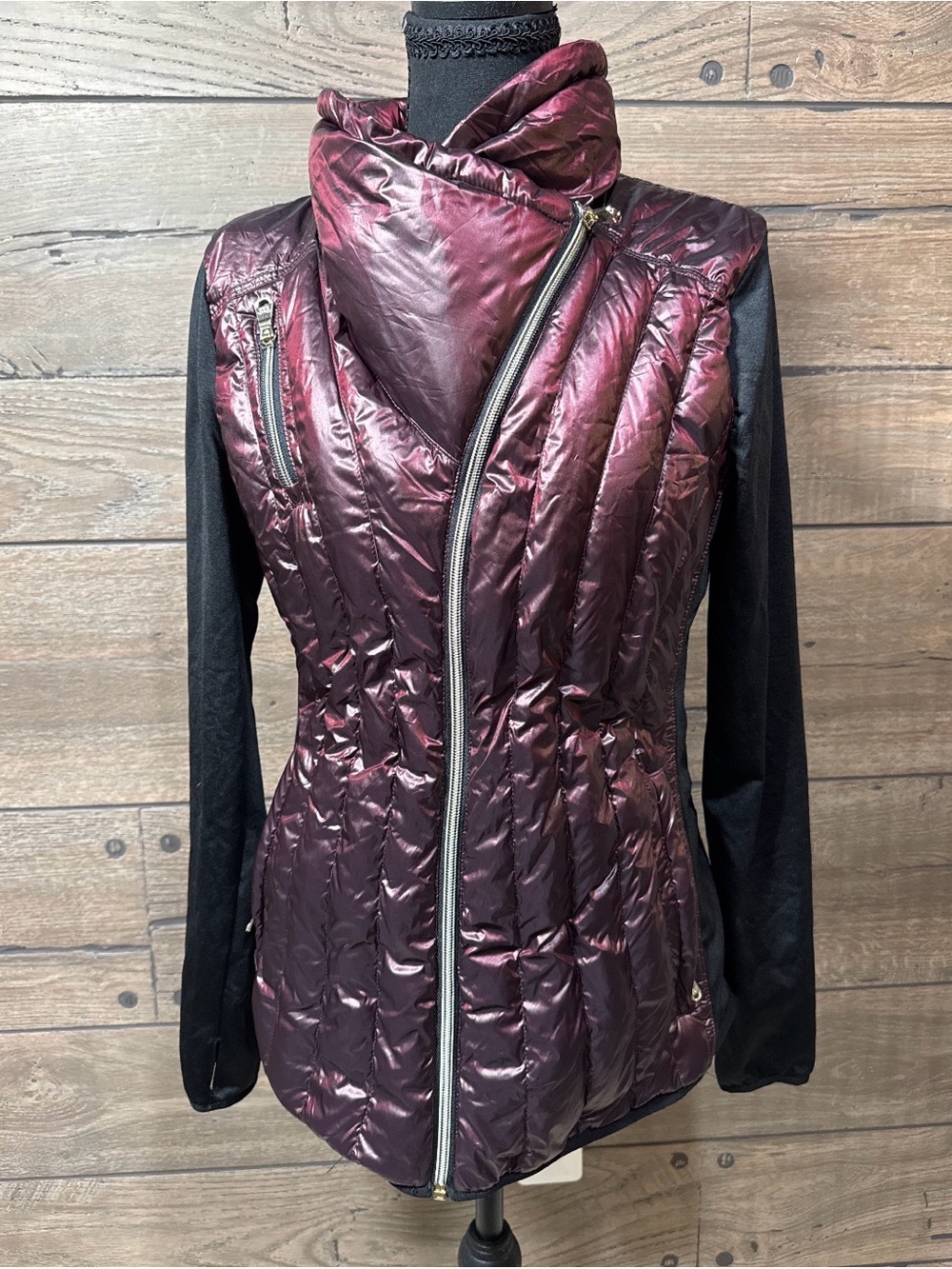 Calvin Klein plum and black, zip up jacket, medium women's.